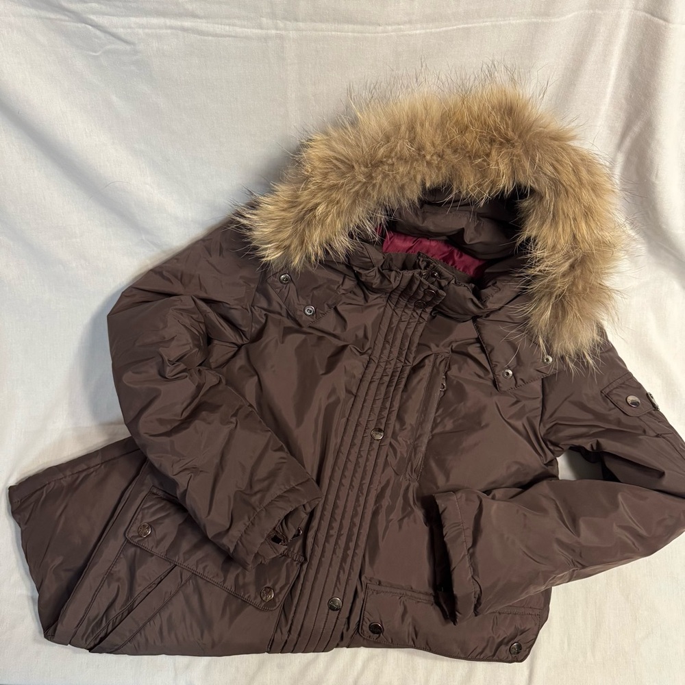 DKNY Brown Jacket with Removable Fur Trimmed Hood
